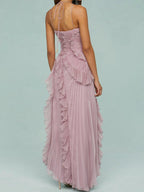 Ruth | Pleated Suspender Long Dress With Slits Dress